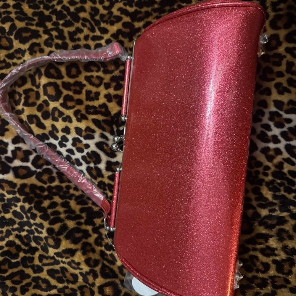 Lux De Ville Vintage Sparkle Pink Retro Cadillac Logo Women's Kiss Lock Purse - Picture 5 of 9